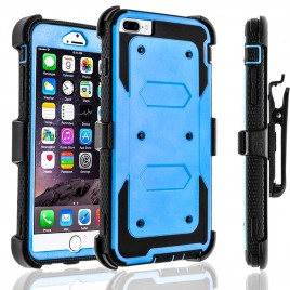 iPhone 8 Plus Case, [SUPER GUARD] Dual Layer Protection With [Built-in Screen Protector] Holster Locking Belt Clip+Circle(TM) Stylus Touch Screen Pen (Blue)